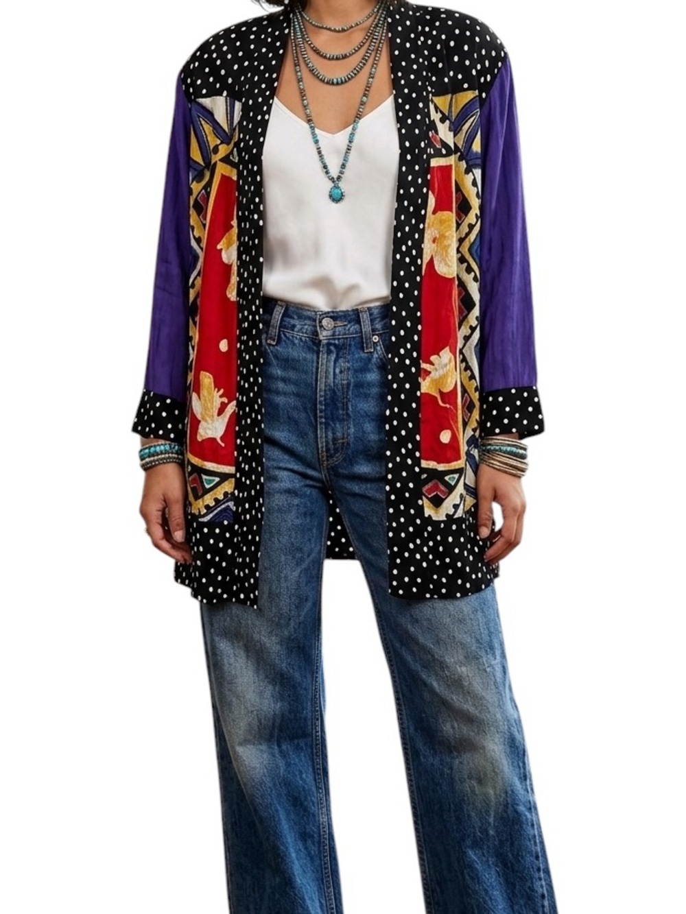 CAROLE LITTLE  Black Polka Dot Artsy Cardigan Kimono Vintage Size 20